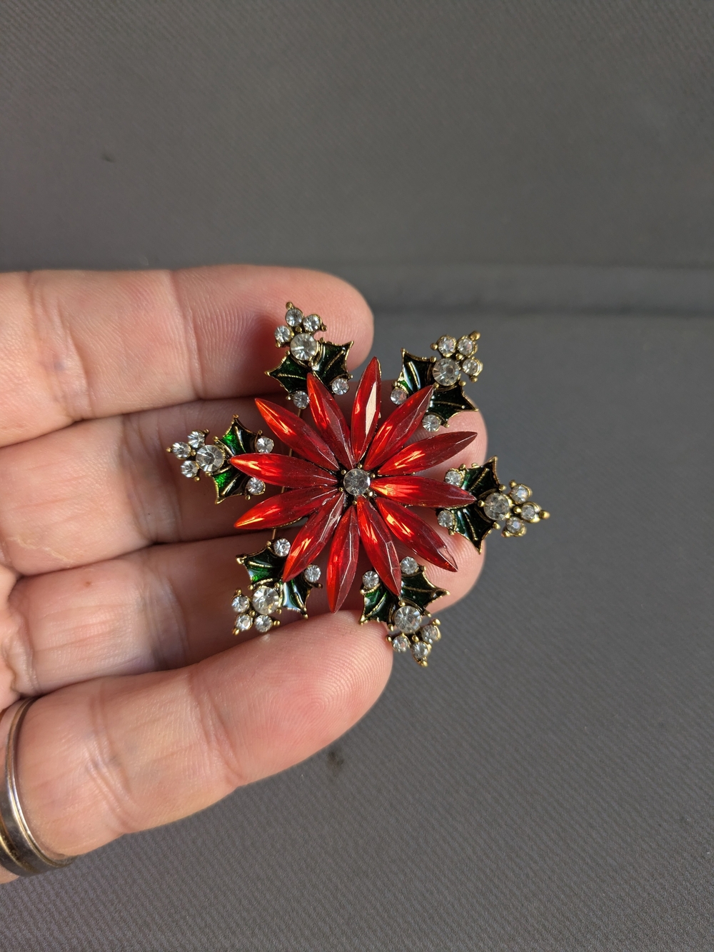 Red Poinsettia Crystal Brooch - Women Jewelry